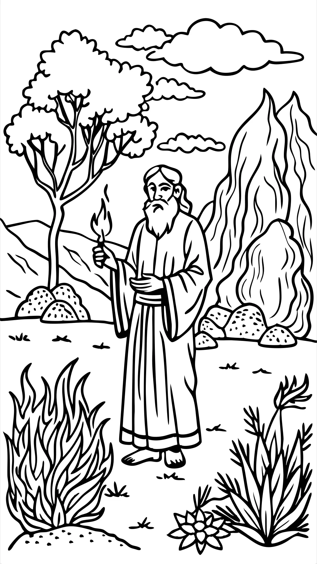 coloring page moses and the burning bush